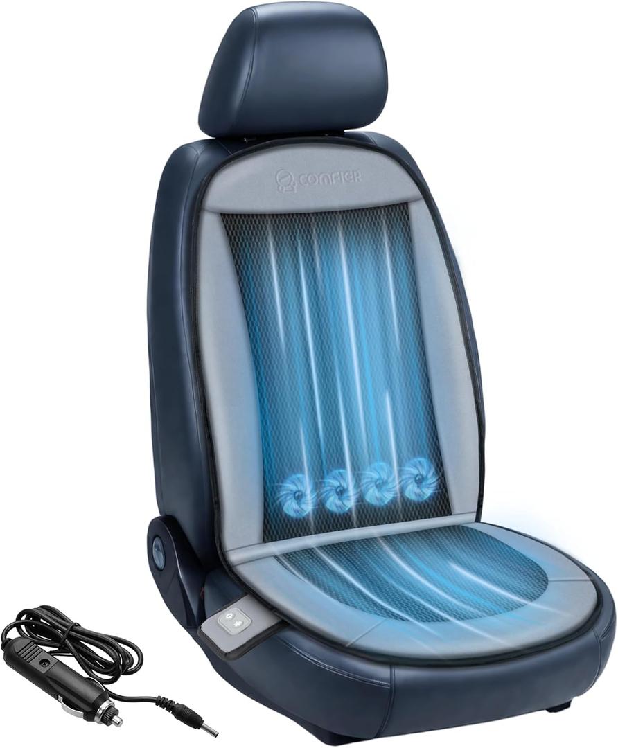 COMFIER Cooling Car Seat Covers Front Seats, Black 12V Cooling Car Seat Cushions, Front Seat Covers for Cars SUV Universal