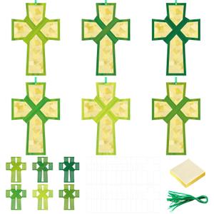 Ctosree 24 Sets Palm Cross Sunday Crafts Easter Palm Leaf Cross Tissue Paper Craft Kits DIY Ornament Sunday School Gifts Holy Week Religious Christian Decorations Kit for Easter Party Activities