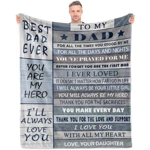 Noxkioy Dad Gifts from Daughter/Son Blanket 60"x50", Daddy Birthday Gift, for Dad, Birthday Present for Father, Soft Flannel Throw Blanket for Fathers Day, Grey