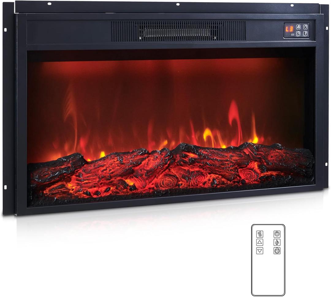 30" Electric Fireplace Insert, Fireplace Heater with Remote, 3 Flame Control, Heater Control, Low Noise, 6 Hour Timer, Overheating Protection, 1400W, Touch Screen (Black)