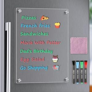 MaxGear Small Magnetic Dry Erase Board for Refrigerator, 12"X 8" Acrylic Magnetic Whiteboard for Fridge Clear White Board Kitchen Menu Board Memo Note Planner, Includes 4 Markers, 1 Cloth