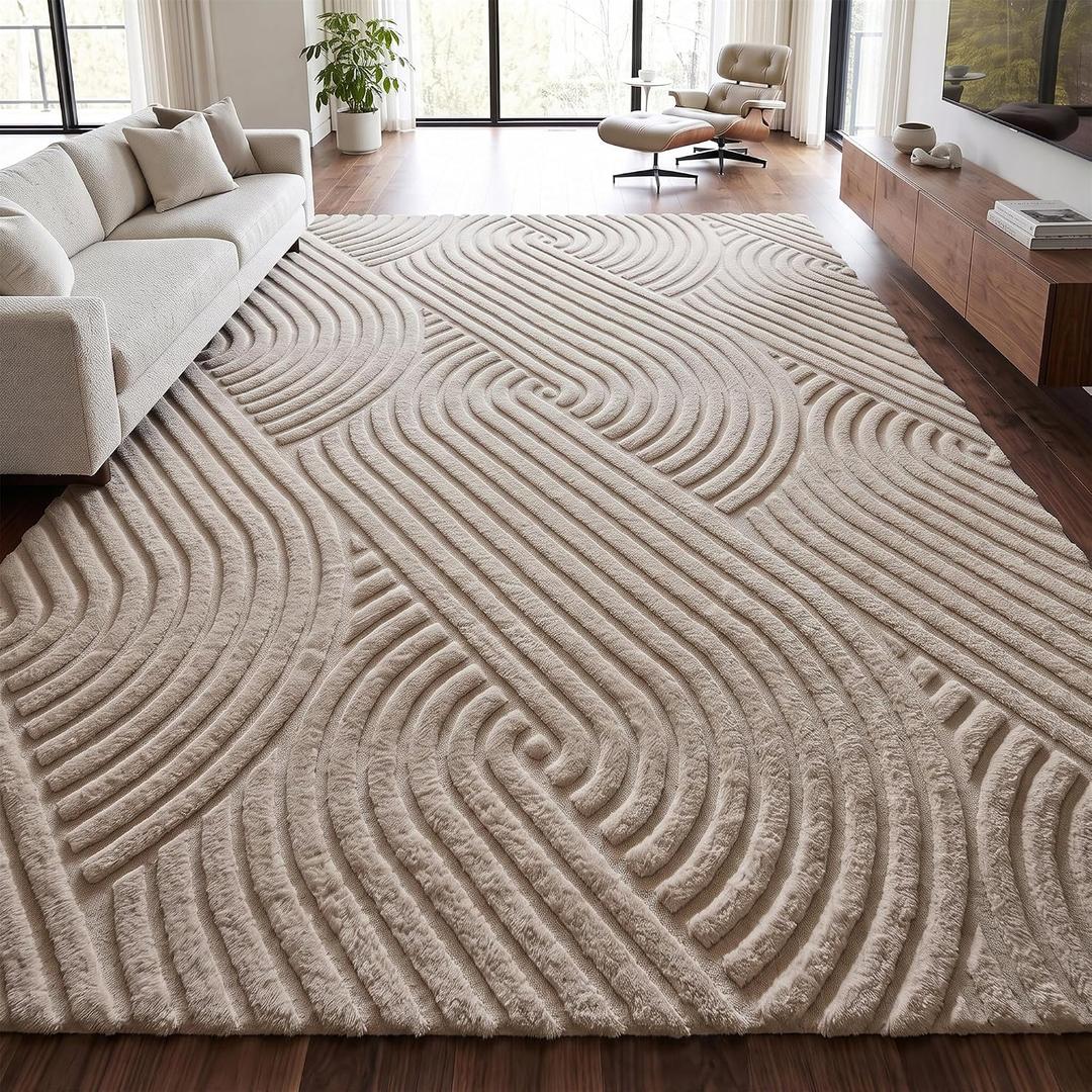 Brown Solid Color 8x10 Area Rug,Large Washable Rugs for Living Room
