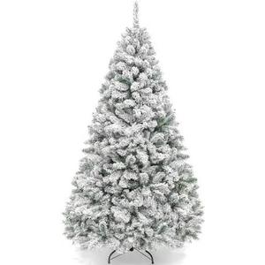 7 ft Snow Flocked Christmas Tree, Premium Holiday Pine Branches, Foldable Metal Base