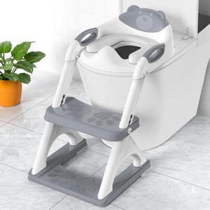 Potty Training Seat, SKYROKU Upgrade Toddler Toilet Seat for Kids Boys Girls, 2 in 1 Potty Training Toilet, Splash Guard Anti-Slip Pad Step Stool,New Sector-Shape Stabilized Base and heavier, Grey 