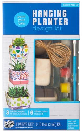 Anker Play Products Paint Your Own Hanging Planter Design Kit - Kid's Custom Paint Design Planter Set - Includes 3 Ceramic Planters, 6 Ceramic Paints, Brush & 13 Ft of Rope