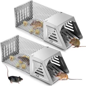Qualirey 2 Pack Humane Rat Trap 11 Inches Combined Automatic Continuous Cage Reusable Rat Traps Indoor for Home Catch and Release Outdoor Mouse