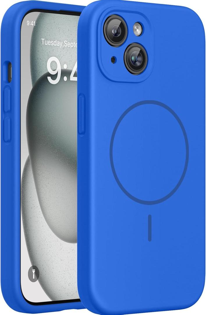 Miracase Compatible with iPhone 15 Case, [Soft Anti-Scratch Microfiber Lining], Liquid Silicone Case Gel Rubber Shockproof Drop Protection Phone Case for iPhone 15, Mediterranean Blue