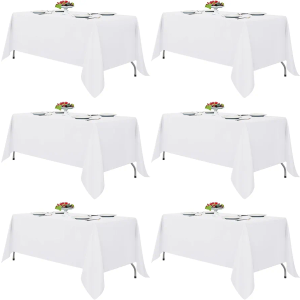 Fitable White Tablecloths for Rectangle Tables, 6 Pack - 70 x 120 Inches - Reusable and Washable Table Clothes for 6-8 Ft Tables, Polyester Fabric Table Covers for Wedding, Party, Banquet