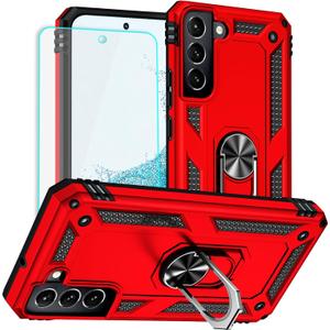 for Galaxy S22 Case: Samsung Galaxy S22 Case with HD Screen Protector - Military Grade Protective Cases with Ring for Samsung S22(Red)