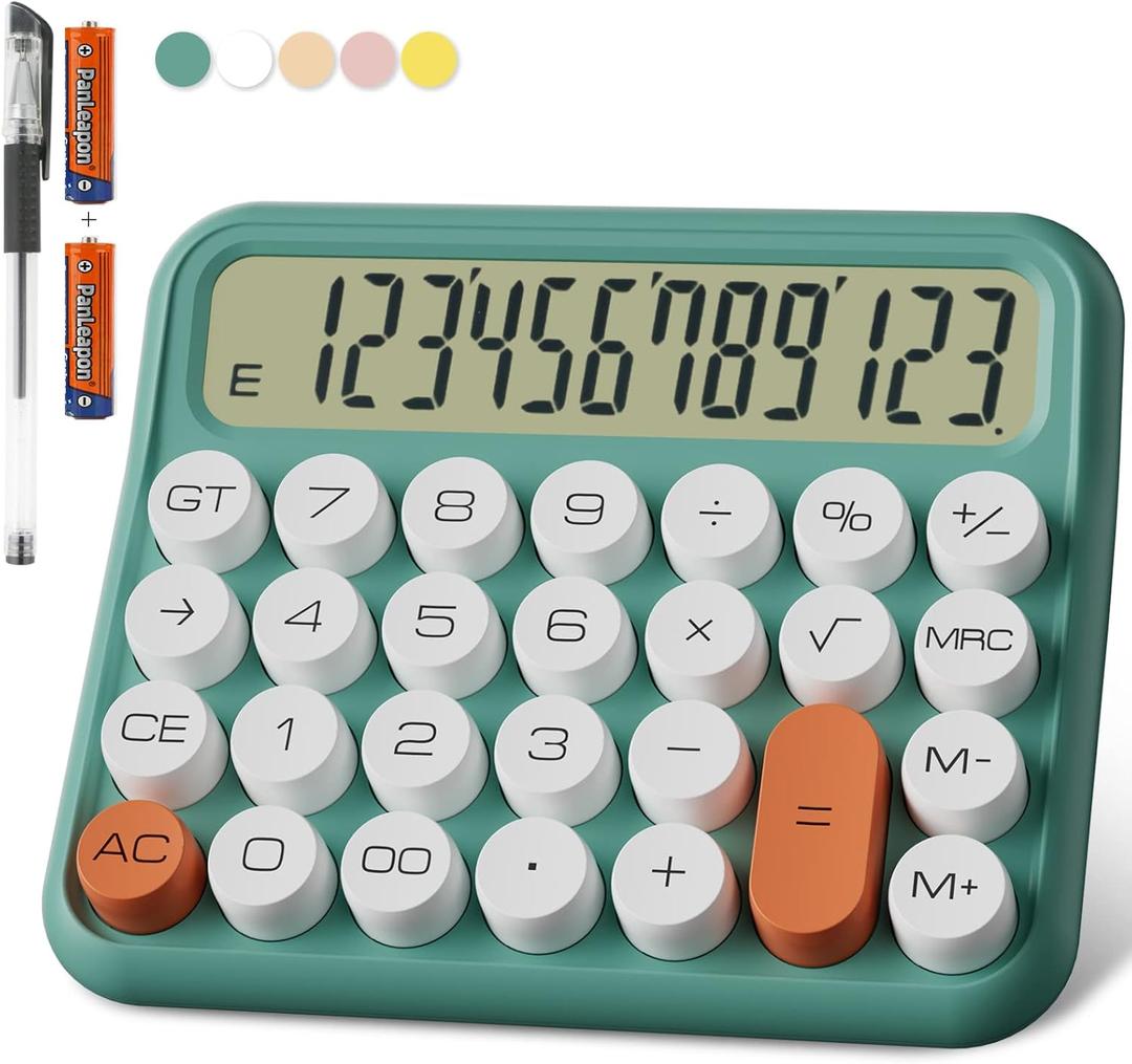 Mechanical Calculator 12 Digit Extra Large 5-Inch LCD Display, DECKLIT Battery Desk Calculator, Big Buttons Easy to Press Use as Office Calculators Desktop, 15Tilt Screen for Kids Calculator(Green)