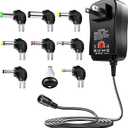 SoulBay Universal Power Supply AC to DC 3V 4.5V 5V 6V 7.5V 9V 12V Multi Voltage Power Adapter with 8 Plugs for Center Negative(-) Tip Negative Effects Pedals Keyboards Instrument - 2A Max