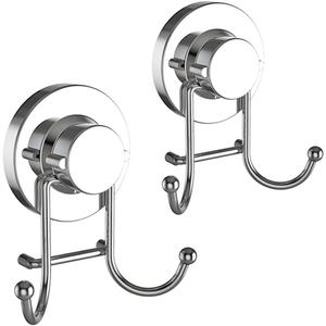 HOME SO Suction Cup Hooks for Shower & Bathroom Towel Holder 2-Pack Suction Cups Hooks for Hanging Towels, Robes, & Coats - Tiles, Glass Door or Mirror Shower and Towel Hooks - Chrome, Stainless