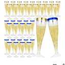 36 Pcs Plastic Champagne Flutes 4.5 oz Clear Toasting Glasses Cocktail Cup Disposable Champagne Glass for Valentine's Day Christmas Wedding Birthday Party (Blue, Gold)