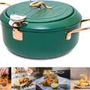 Deep Fryer Pot, 4.3L/11 Inch Japanese Tempura Frying Pot with Fahrenheit Thermometer, Nonstick Carbon Steel Oil Fryer, for Tempura/Frech/Fish/Chicken Fries, Easy Clean, Green (11INCH/4.2L, GREEN)