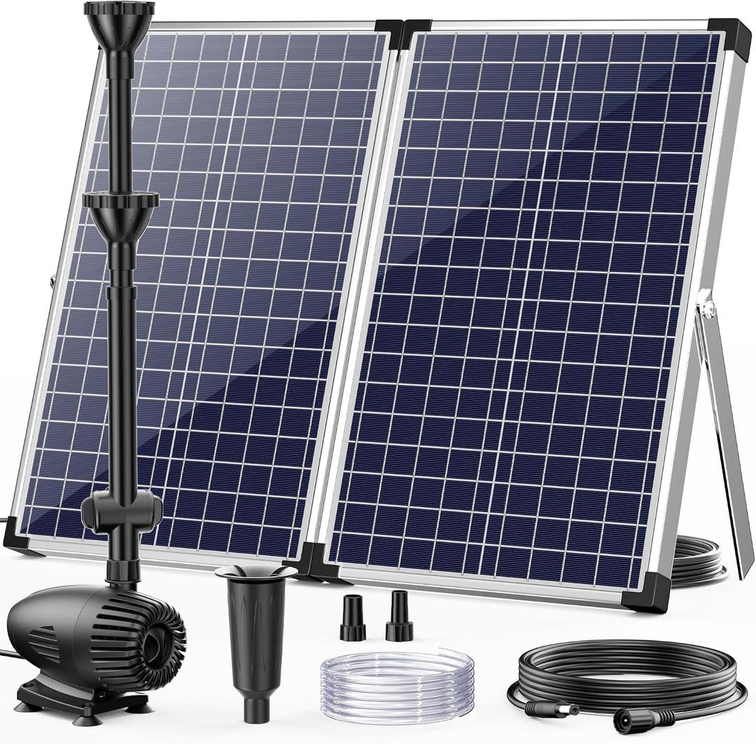 70W Solar Water Pump, Solar Water Fountain with Water Shortage Protection, Solar Pond Pump 580GPH Adjustable with PVC Clear Tubing, 17Ft+10Ft Cord for Ponds, Garden, Waterfall, Hydroponics