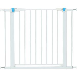MidWest Homes for Pets 29 Inches Tall Walk-Though Steel Pet Gate, Pressure Mounted Dog Gate with Glow Strip Measures 29H x 29.5-38W Inches & Includes Two 3-Inch-Wide Extensions, White