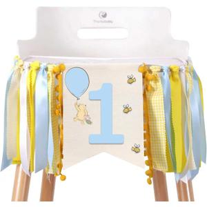 Winnie One High Chair Banner for 1st Birthday Decorations Baby Boys Classic Winnie Banner for First Birthday Decorations