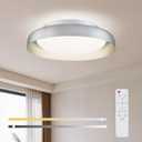 Ken & Ricky Flush Mount Ceiling Light Fixture, Led Dimmable 24w for Bedroom Kitchen Bathroom Laundry Hallway Entryway,Remote Control (Brushed Nickel,12Inch,1PK)