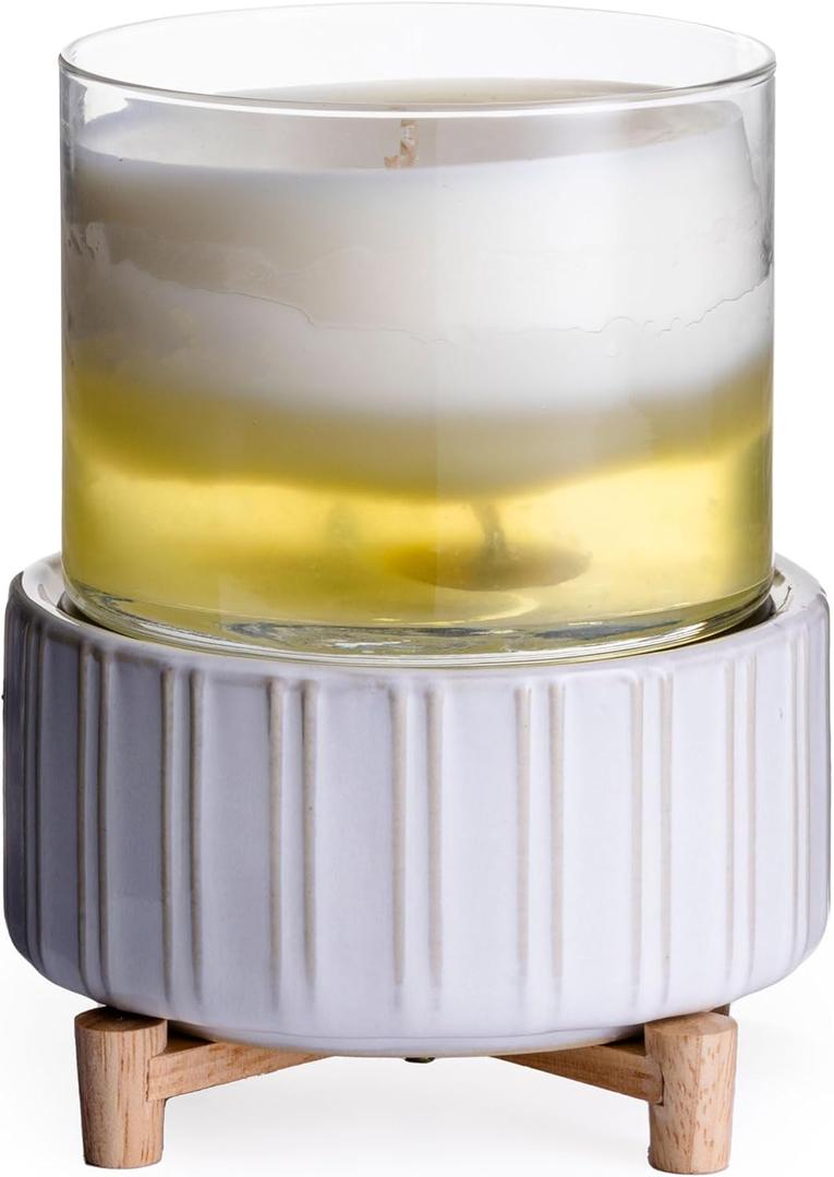 Candle Warmers ETC 2-in-1 Candle and Fragrance Warmer for Warming Scented Candles or Wax Melts and Tarts with to Freshen Room, Ceramic and Wood