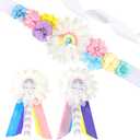 Rainbow Baby Shower Maternity Sash Kit, Pastel Rainbow Baby Shower Belly Belt and Mom to Be & Dad to Be Corsage Pins, Pregnancy Sash New Parents Photo Props Party Supplies