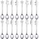 16 Pieces Christmas Spoon for coffee Creative Stainless Steel Stirring Spoon Bulk for Soup Dessert, 4 Styles(Silver)