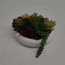 MyGift 8 Inch Round Modern Artificial Succulent Arrangement Potted in White Concrete Plant Bowl, Assorted Faux Mini Succulents in a Decorative Planter Pot (White)