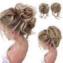 SARLA 2PCS Messy Bun Hair Pieces for Women Wavy Curly Synthetic Hairpieces for Updos with Tendrils Fake Scrunchies Ponytail Extension Beige Multi