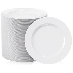 FOCUSLINE 100 Count White Plastic Dessert Plates 7 Inch, Disposable Heavy Duty Plastic Plates for Weddings, Parties and Events FOCUSLINE 100 Count White Plastic Dessert Plates 7 Inch, Disposable Heavy Duty Plastic Plates for Weddings, Parties and Events