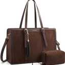 LOVEVOOK Laptop Bag for Women 15.6 inch Lightweight PU Laptop Tote Bag, Large Capacity Computer bag with Clutch Purse for Business, Work, Office, Travel, School,Casual (Nutmeg & Dark Tan)