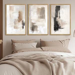 PHOPAGO Abstract Framed Wall Art Huge 24x36in Mid Century Modern Minimalist Beige Pastel Watercolor Neutral Wall Decor for Living Room Bedroom - Natural Framed