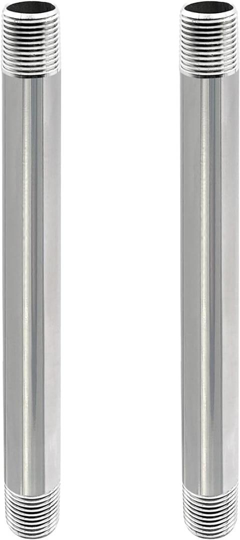 GeilSpace 1/2" x 8" Stainless Steel Pipe, 304 Pipe Nipple Fits Standard 1/2 Inch Threaded Pipes and Fittings, DIY Industrial Metal tube (2 PCS)