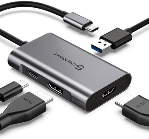USB C to Dual HDMI Adapter, UtechSmart USB C Hub to HDMI,4 in 1 USB C Hub Multiport Adapter with 2 HDMI Ports 4K,USB 3.0, Power Delivery Type C Port Compatible for MacBook,Nintendo Switch,USB C Device