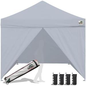 Eurmax USA 10 x 10 Pop up Canopy Commercial Tent Outdoor Instant Canopies Party Shelter with 4 Full Zippered Walls and Roller Bag Bonus Sand Bags(Grey)