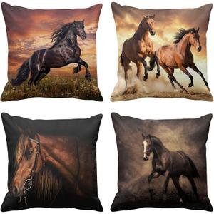 Emvency Throw Pillow Covers 20x20 Inches Set of 4 Horse Running Waist Horses Animal Square Decorative Couch Pillowcases for Home Decor Bedroom Sofa Living Room