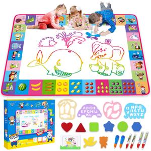Water Doodle Mat - Kids Painting Writing Doodle Toy Board - Color Doodle Drawing Mat Bring Magic Pens Educational Toys for Age 3 4 5 6 7 8 9 10 11 12 Year Old Girls Boys Age Toddler Gift (Pink)