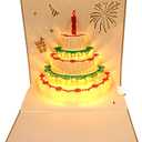 Recordable 3D Pop-Up Birthday Card with Lights, Reusable DIY Gift for Women, Men, Moms, Dads (Gold)