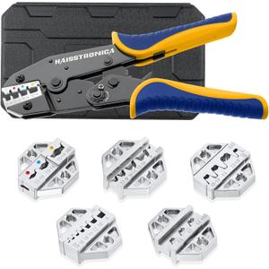 haisstronica 6PCS Crimping Tool Set - Ratchet Wire Crimping Tool for Heat Shrink, Insulated Nylon, Non-Insulated, Ferrule Wire End, Open Barrel Terminals, Solar Connectors