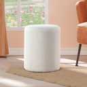 Get Set Style Modern Round Ottoman with Soft Padded Seat, Multifunctional Vanity Stool for Makeup, Upholstered Footrest Stool Ottoman Foot Stool for Living Room, Bedroom (White)