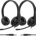 2 Pack Bulk Headphones with Microphone for Classroom Kids, On-Ear Wired Computer Headset with Rotating Mic for School Students K-12 Chromebooks PC Laptop Office Meetings, Black
