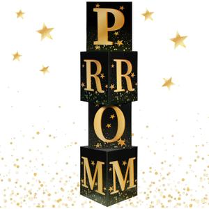 Sotiff 4 Pcs Large Prom Column Standup Photo Booth 2026 Prom Decorations 51.18inch Black and Gold Grad Night Party Decor for 2026 Graduation Decorations Supplies