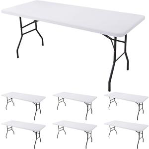Fitted Tablecloth for 8 Foot Rectangle Tables-6 Pack White Elastic Outdoor Picnic Table Cover-Spandex Stretch Folding Table Cloths 8ft for Camping Dining Room Patio Kitchen Banquet Party