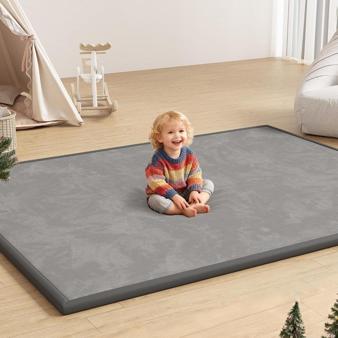 Floisdace Baby Play Mat for Floor, 1.3'' Thick Memory Foam Tummy Time Mat - Super Soft Coral Velvet Nursery Rug with Non-Slip Backing, Crawling Rug for Toddlers/Infants, Yoga & Tatami Use, 59''x79''