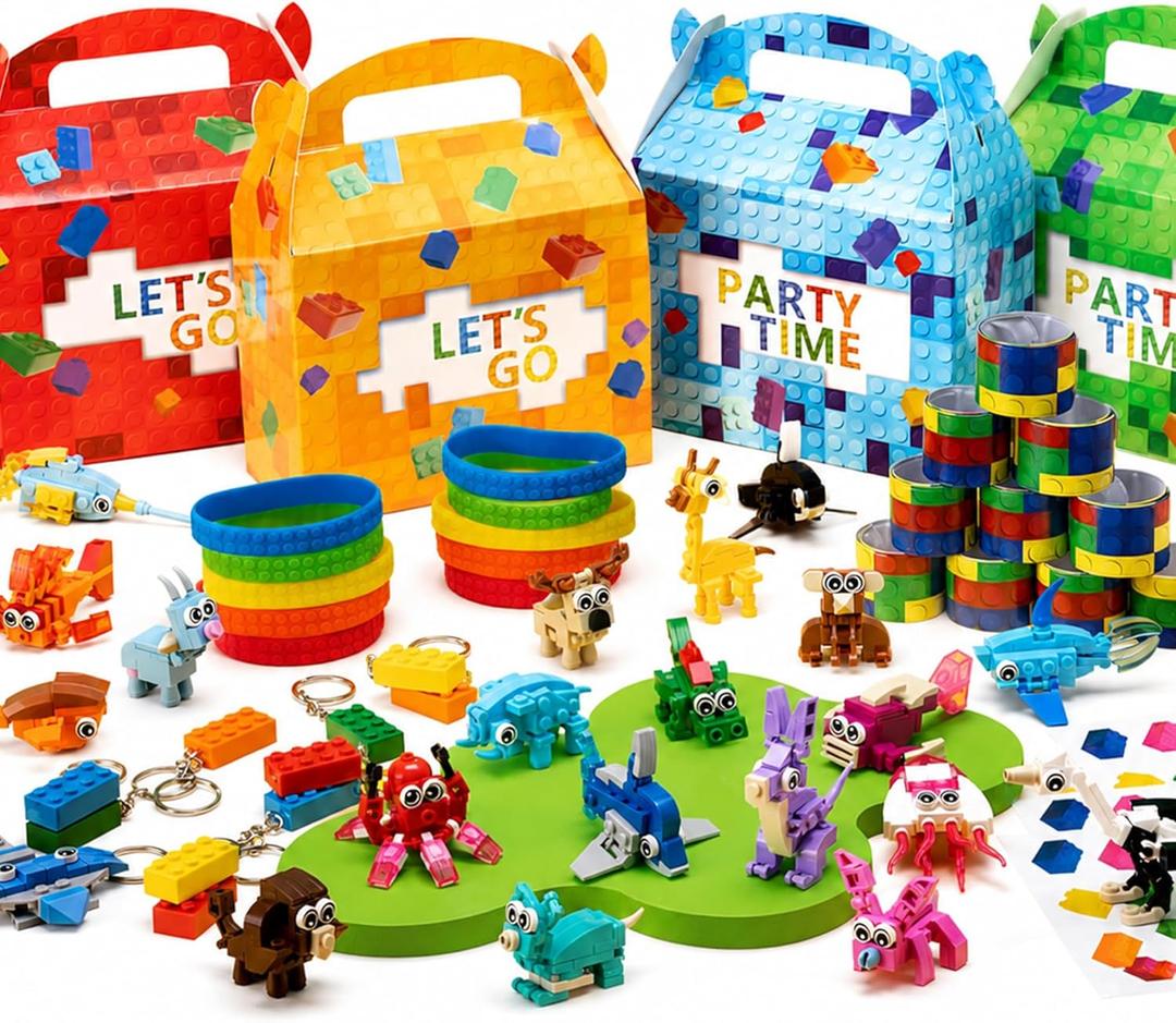 84 Pcs Building Blocks Party Favors with Animal Building Blocks for Kids Birthday Party Supplies