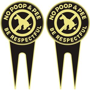 2 Pack No Dog Poop Signs for Yard - Double Sided Aluminum No Pooping Sign with Stake 11.8" x 5.9" - Be Respectful, No Dog Poop and Pee Stop Dogs from Pooping/Peeing On Your Lawn/Garden