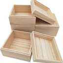 Anktily 4PCS Unfinished Wooden Box with Top Lid, 4 x 4 x 2.4 inch Small Square Wood Keepsake Box,Rustic Wood Container Boxes for Crafts, Home Storage