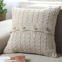 Cotton Knitted Decorative Throw Pillow Cover Sweater Square Warm Cushion Cover for Couch Bed, Home Accent Decor (Beige, 18" x 18")