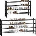 STORAGE MANIAC Long Expandable Shoe Rack, 24 Pairs Metal Wide Stackable Shoe Rack, Adjustable Shoes Shelf, Freestanding Shoes Organizer for Closet, Entryway, Hallway, Garage, Front Door, 4 Tiers