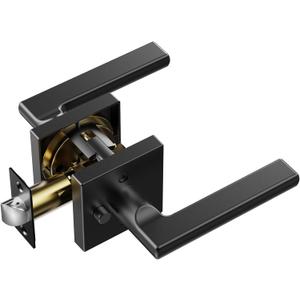 Happybuy 10-Pack Matte Black Privacy Door Handle, Reversible Lever for Left or Right Handed Doors, Keyless Lock with 45 Rotation to Open, Universal for Bedroom and Bathroom Doors