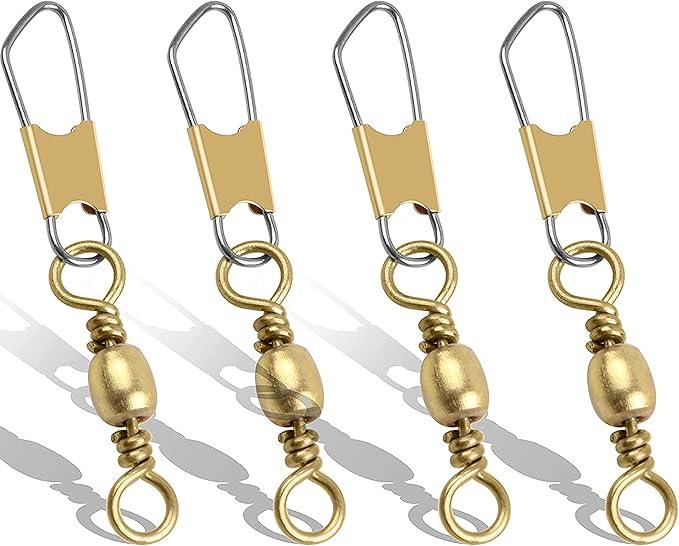 Fishing Barrel Swivels Snaps, 100pcs Snap Swivels Fishing Tackle Leader Line Lure Connector Accessories High Strength Solid Rings for Saltwater Freshwater, Gold, 10#