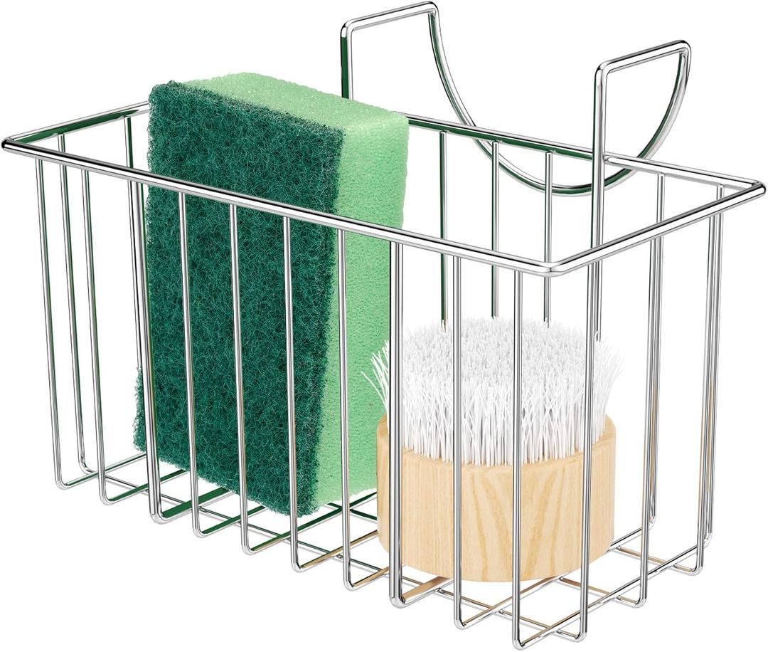 Kitchen Sink Sponge Holder, Super Sturdy Hooked Design Kitchen Sink Caddy Organizer for Dish Cloth, Soap Dishwashing Liquid Drainer, Rustproof & Durable